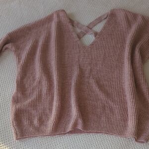 Forever 21 Blush Heathered Pink Knit Sweater Cross Back Dolman Sleeve Medium